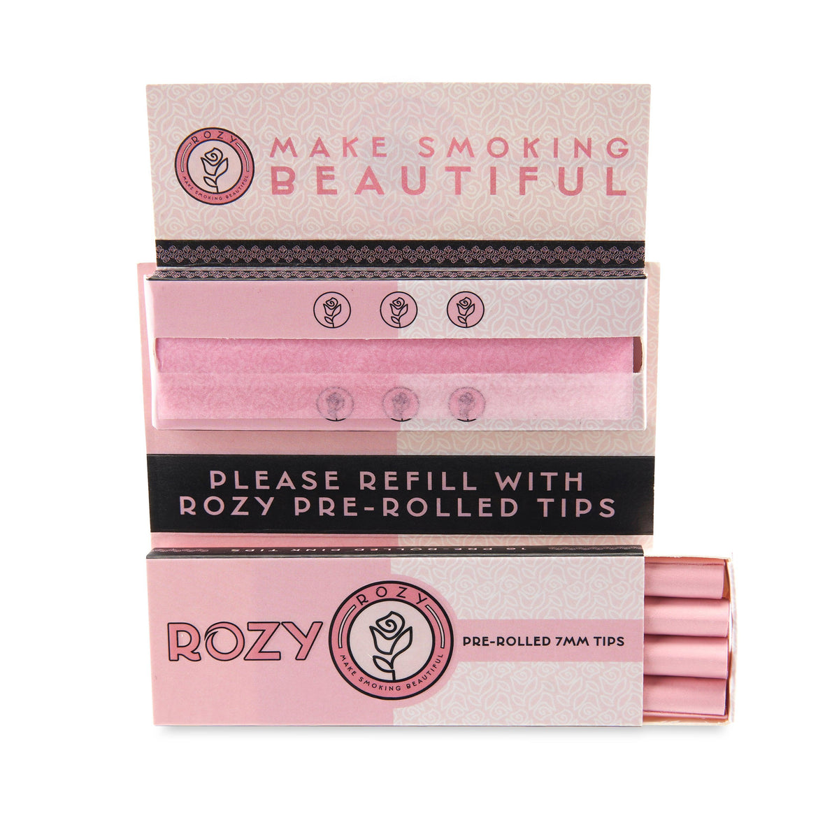 Rozy Pink Rolling Papers and Pre Rolled Tips 1 1/4 and King Size Bundle - 50 1 1/4 Papers, 32 King Size Papers, and 40 Pre Rolled Tips