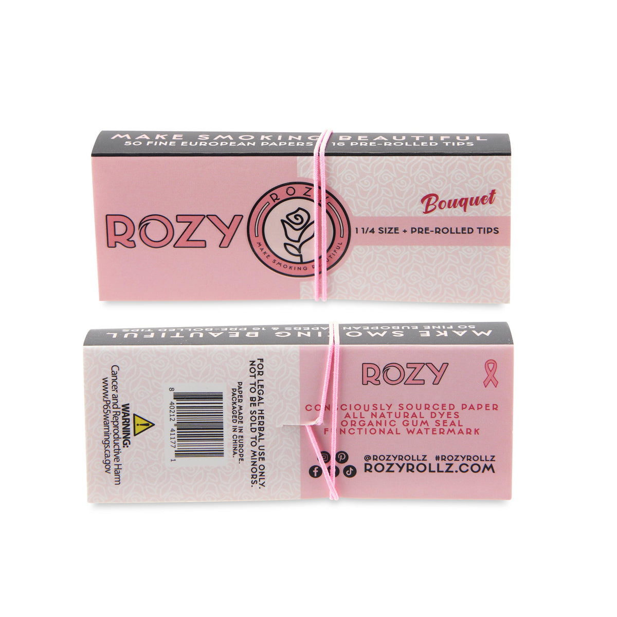 Rozy Pink Rolling Papers and Pre Rolled Tips 1 1/4 and King Size Bundle - 50 1 1/4 Papers, 32 King Size Papers, and 40 Pre Rolled Tips