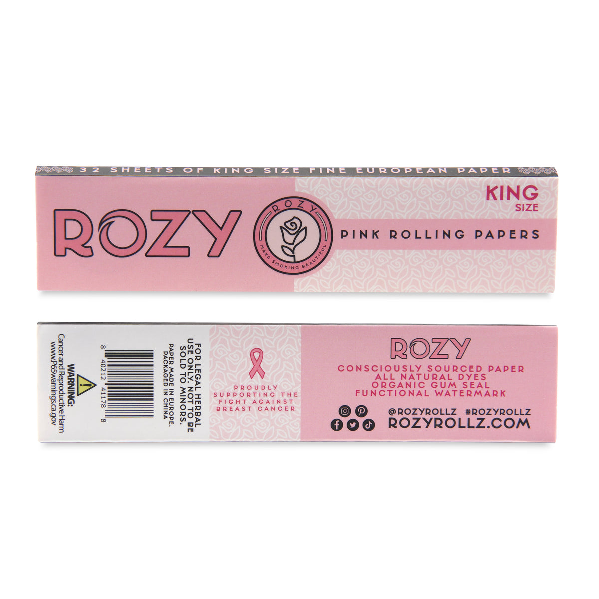 Rozy King Size Pink Rolling Papers - 2 Packs of 32