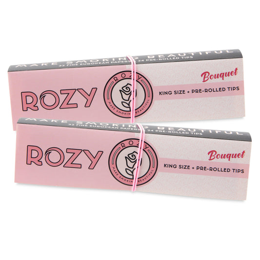 Rozy King Size Pink Rolling Papers and Tips - 2 Packs of 32 Papers and 24 TIps