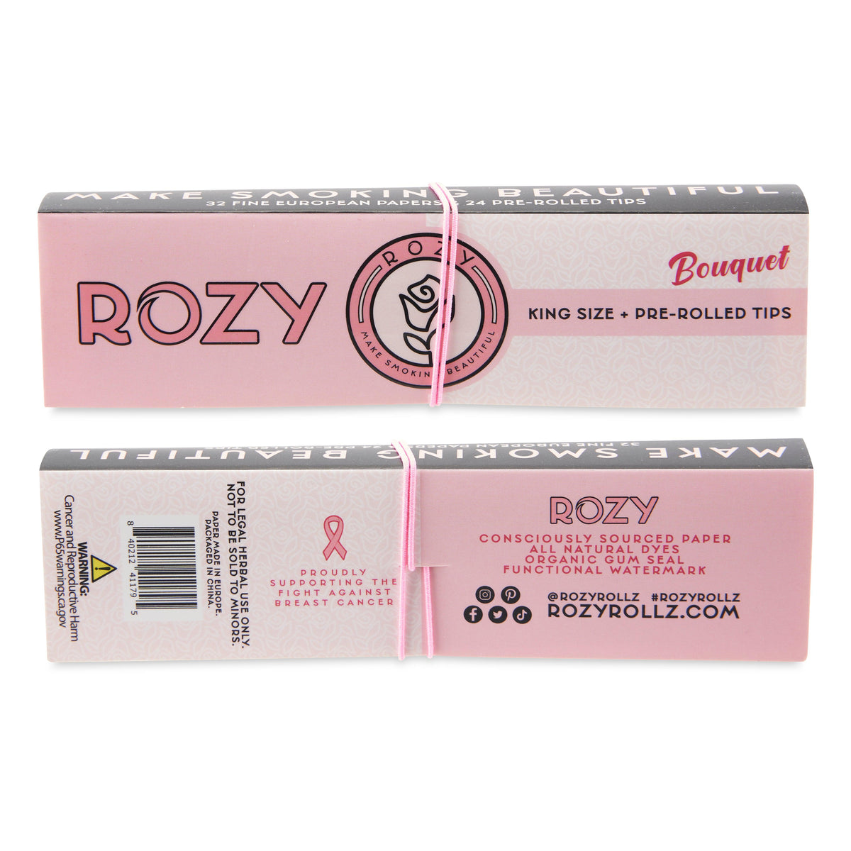 Rozy Pink Rolling Papers and Pre Rolled Tips 1 1/4 and King Size Bundle - 50 1 1/4 Papers, 32 King Size Papers, and 40 Pre Rolled Tips