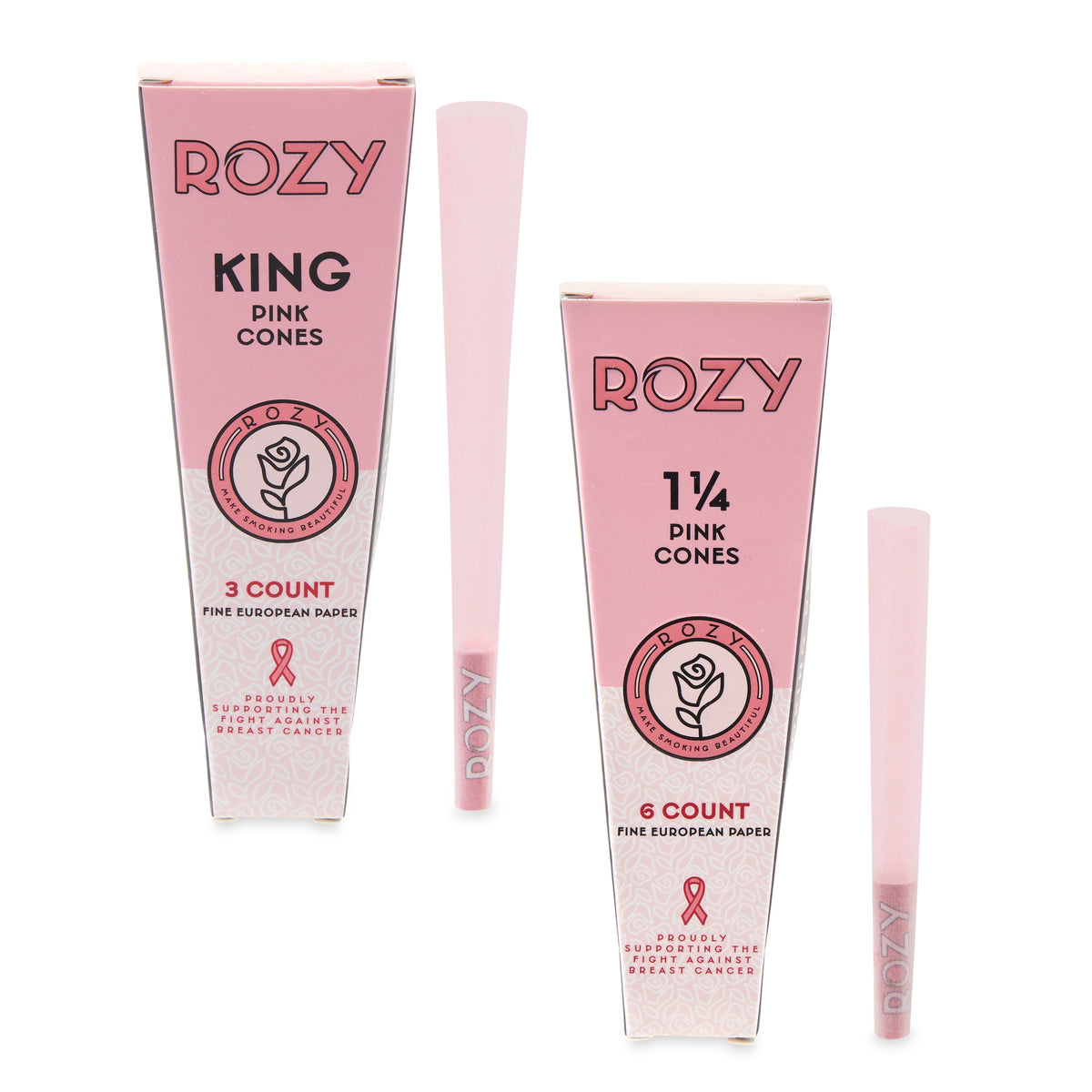 Rozy Pink Cones 1 1/4 and King Size Bundle - 6 1 1/4 Cones and 3 King Size Cones