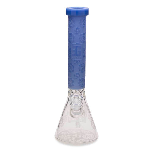 EG Glass 15" Skull Decal Beaker Water Pipe - Transparent Blue