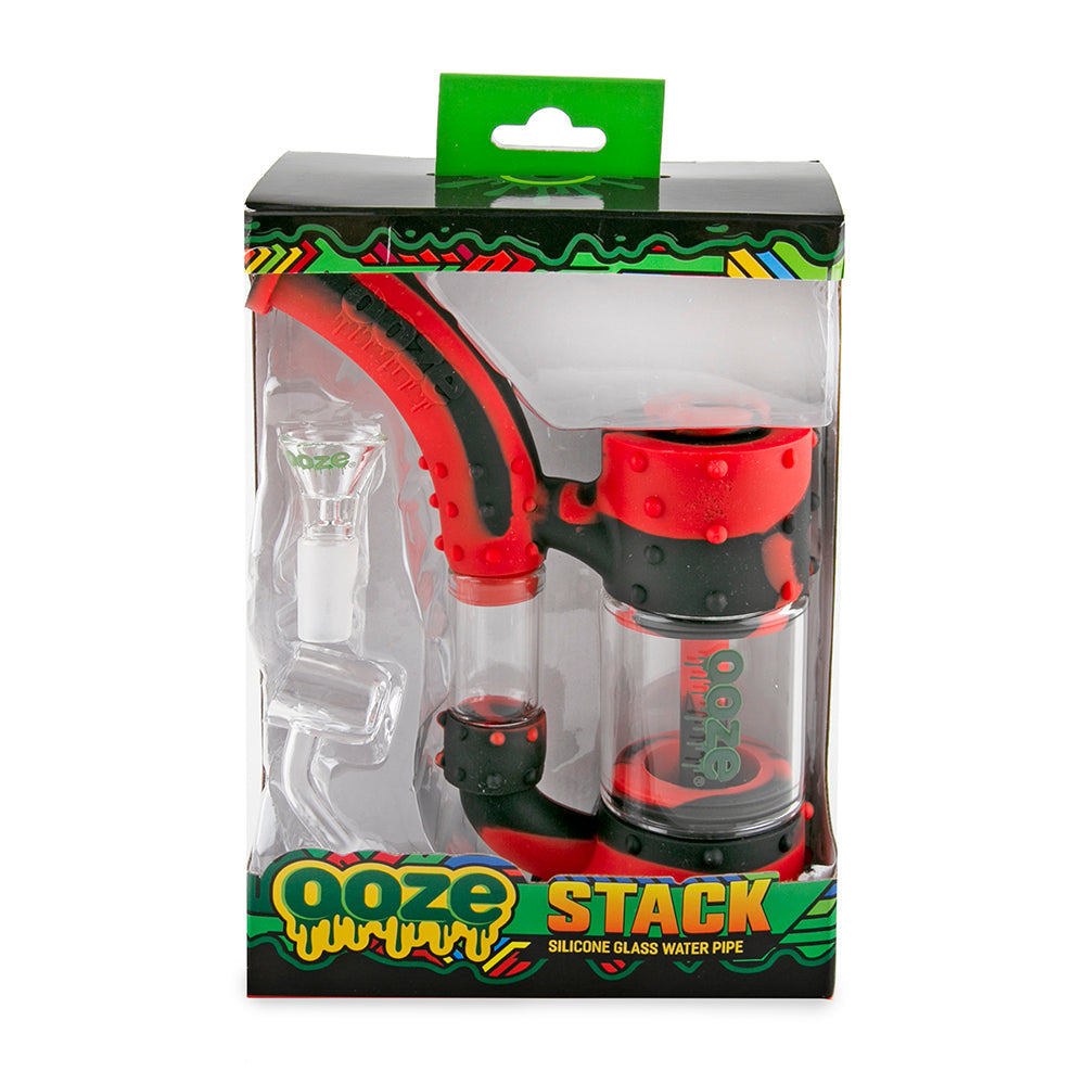 Ooze Stack Pipe Silicone Bubbler - Black / Red