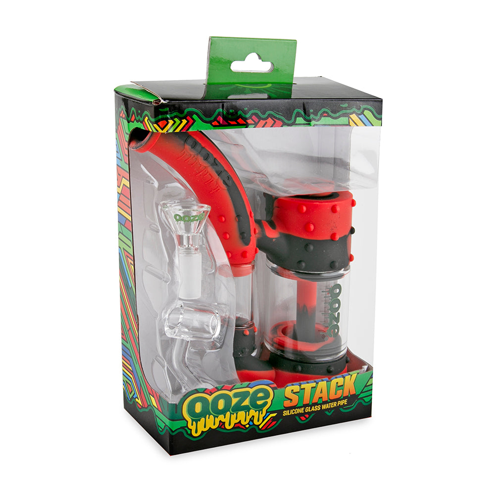 Ooze Stack Pipe Silicone Bubbler - Black / Red
