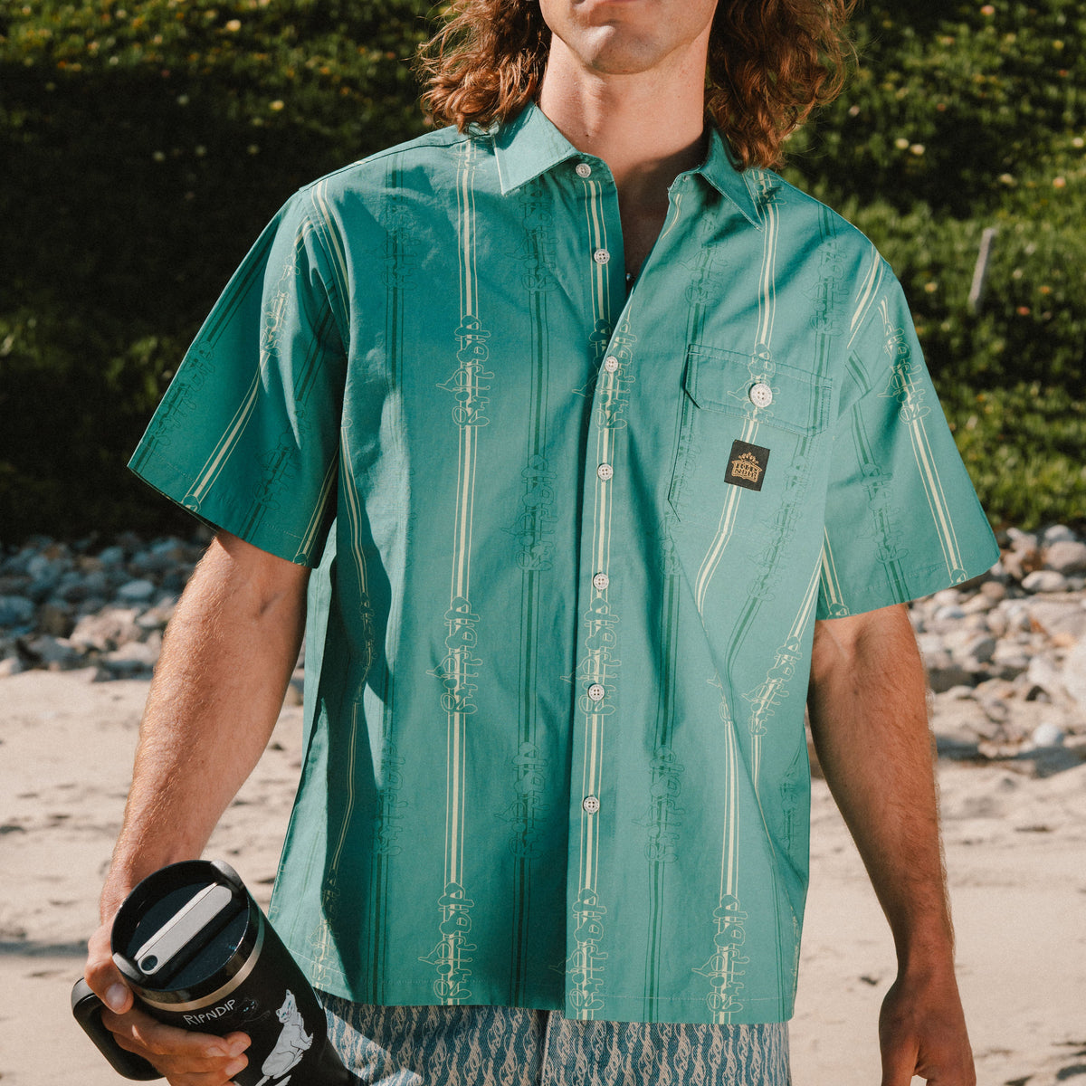 Melted Striped Button Up (Teal)