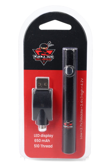 Ninja Glass 650 mAh 510 Battery + LED Display Charger Kit – Black