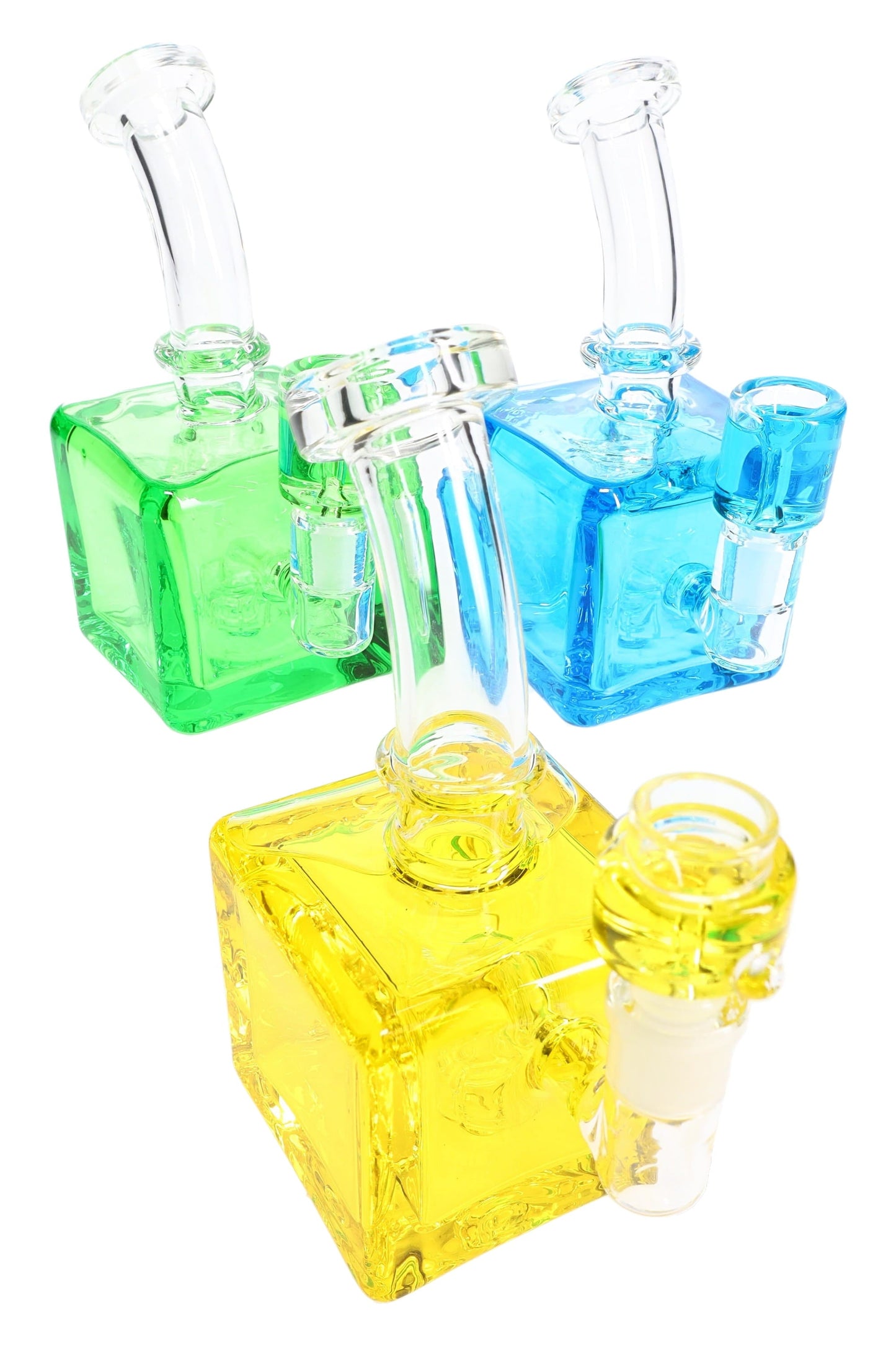 Glass Cube Bong “Chill Box” – Fluid-Filled – Showerhead Perc – 7.5″
