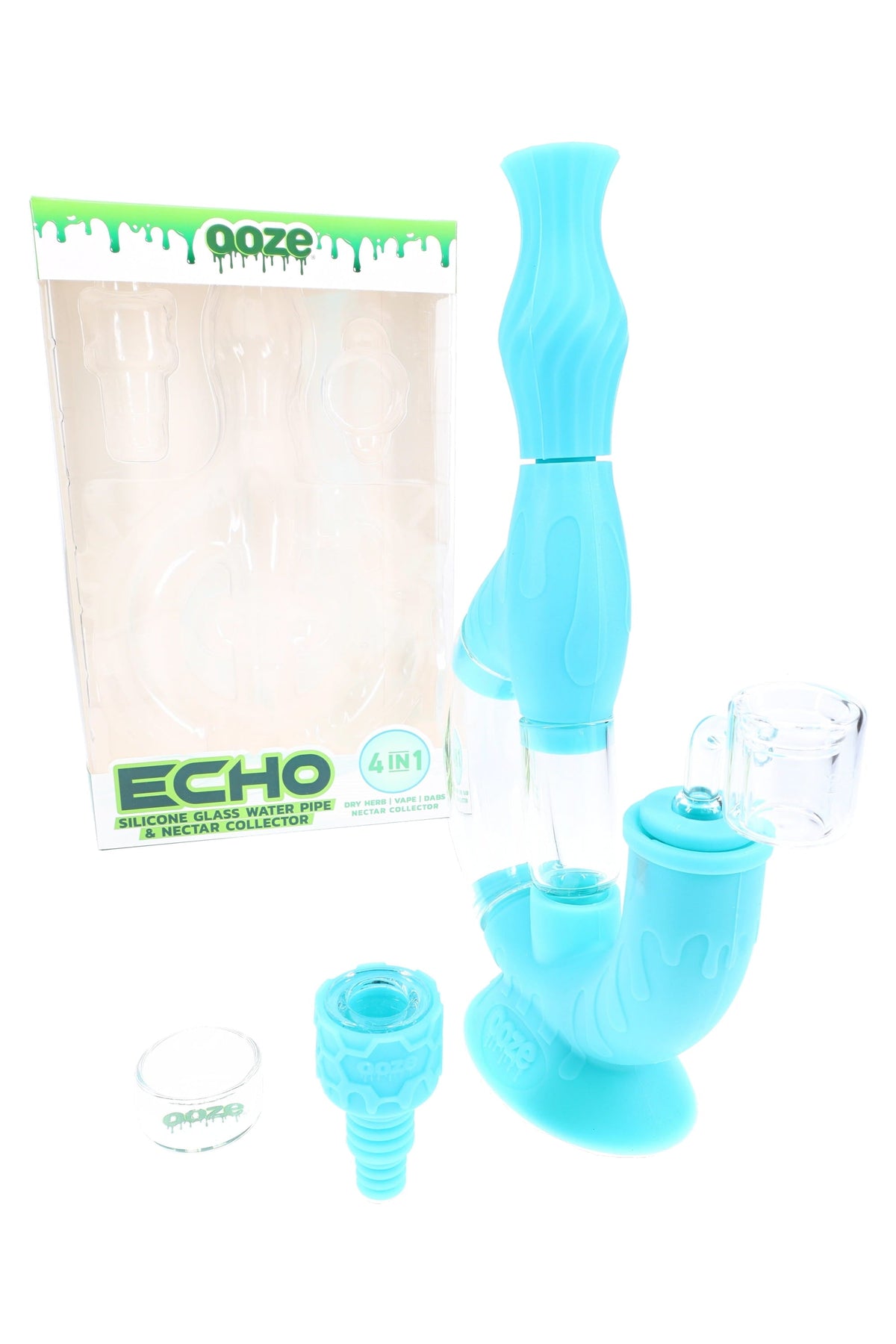 Ooze “Echo” 4-in-1 Silicone/Glass Bubbler & Dab Straw – 14 mm Female