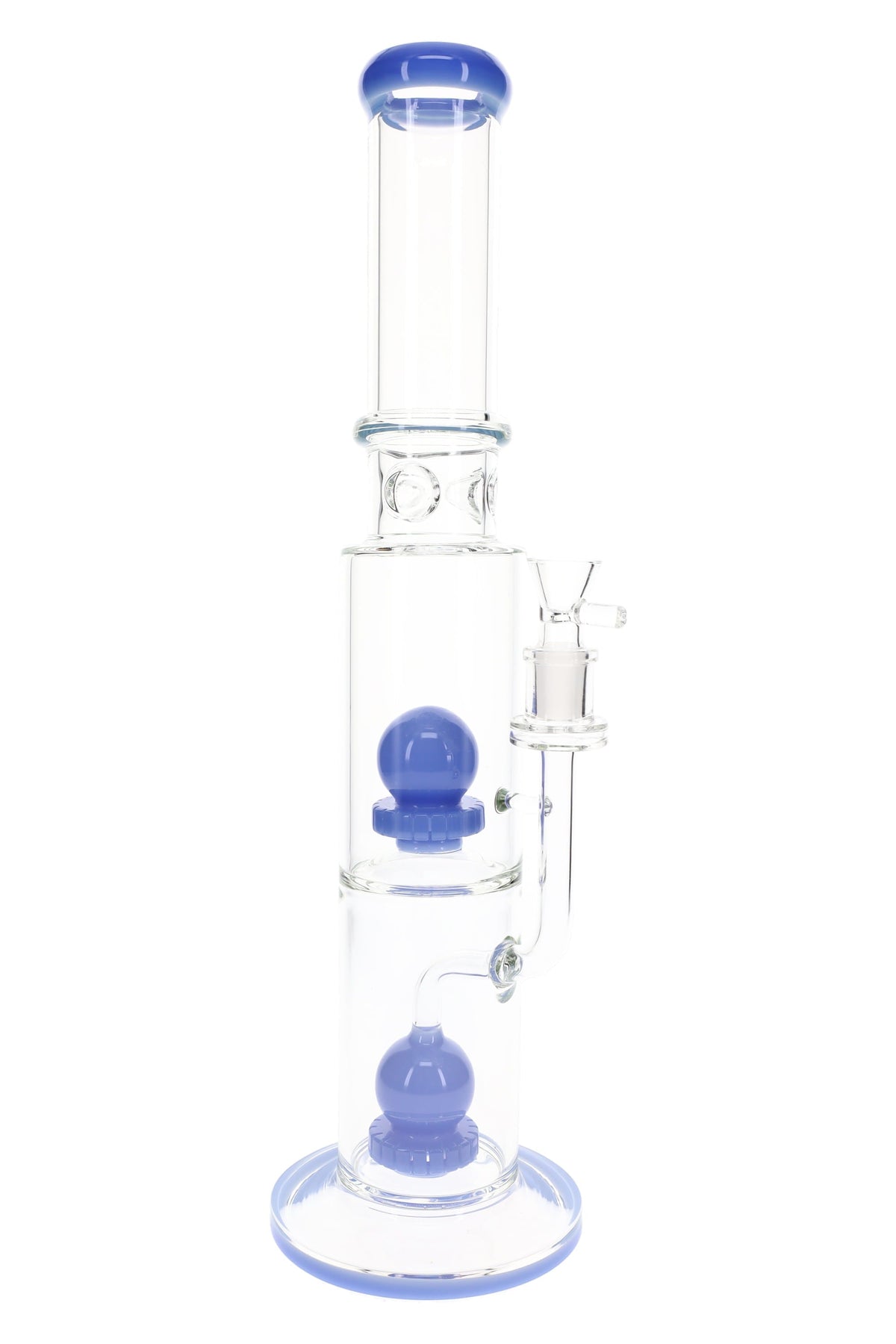 Glass Straight Tube Bong “Double Orbit” – Stereo Sphere Percs – 18″ – Assorted Colors