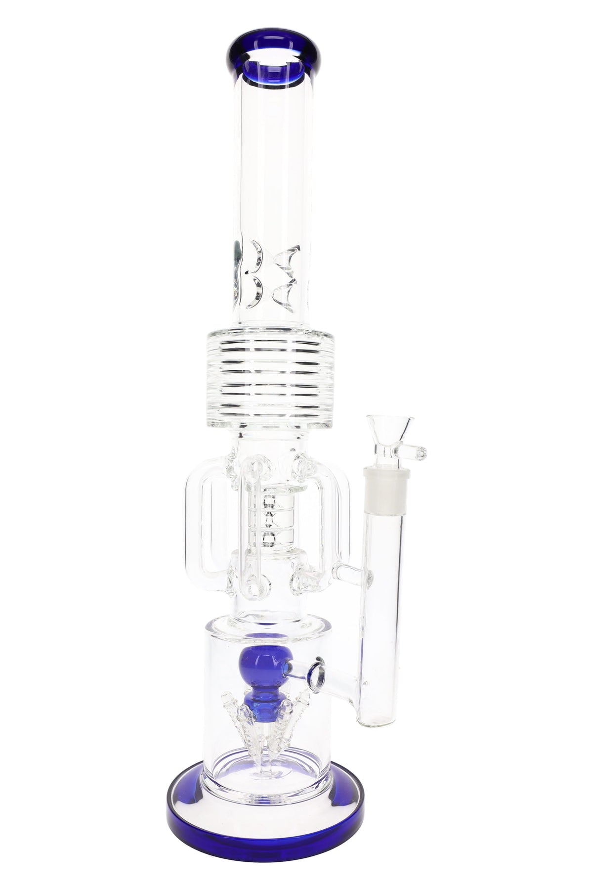 Glass Straight Tube Recycler Bong “Hydra Stack” – Perc – 19″ – Assorted Colors