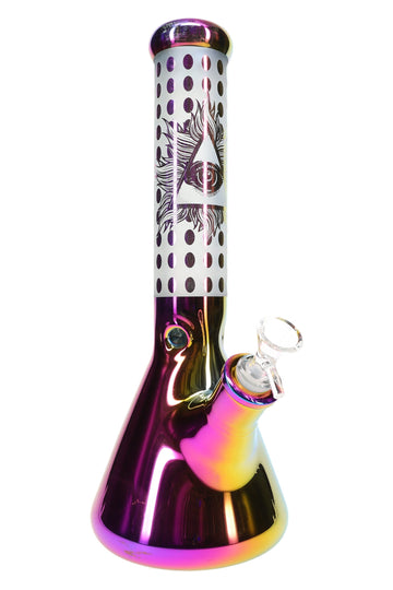 GoG Metallic Frosted Illuminati Beaker Bong – 13½″ – Ice Pinch – Assorted Colors