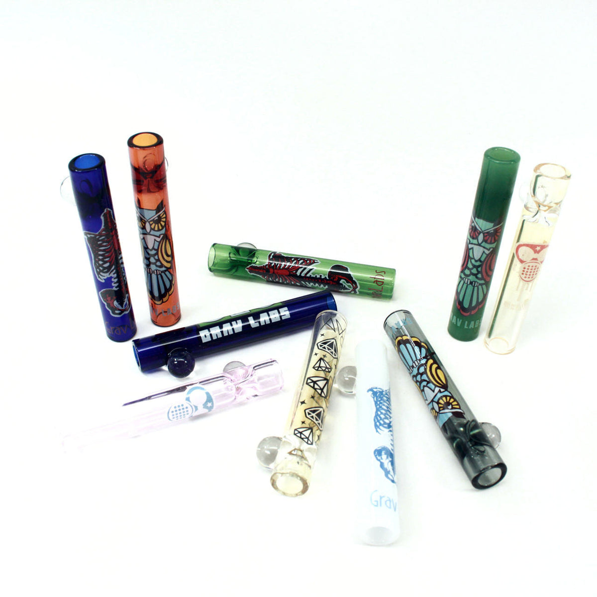 GRAV 3" 12mm Glass Taster - Assorted - Whimsical Decal (10 Pack)