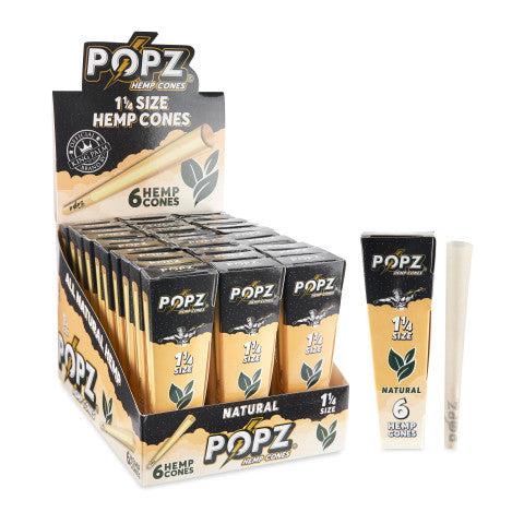 POPZ Hemp Cones 6pk 1 ¼ Size 30ct Display – Natural
