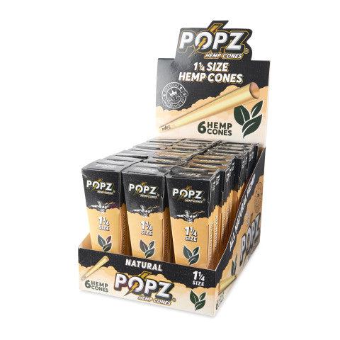 POPZ Hemp Cones 6pk 1 ¼ Size 30ct Display – Natural