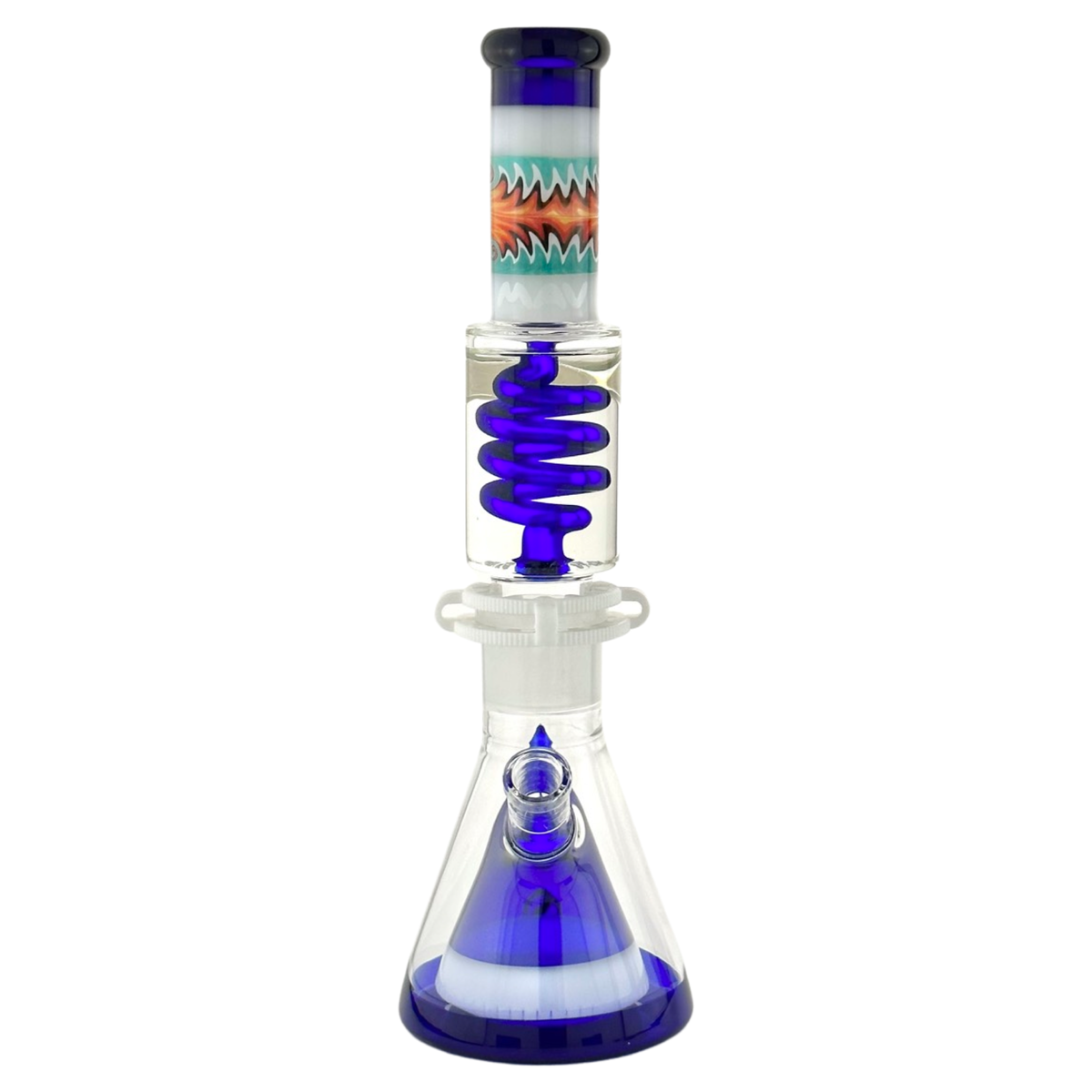Reversal Wig Wag Dark Blue and White Slitted Pyramid Beaker Freezable Coil System - East Loud