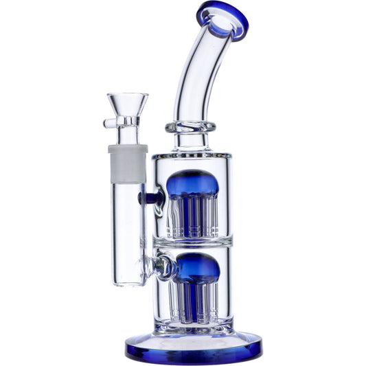 11" Bent Neck Double Tree Perc Water Pipe - East Loud