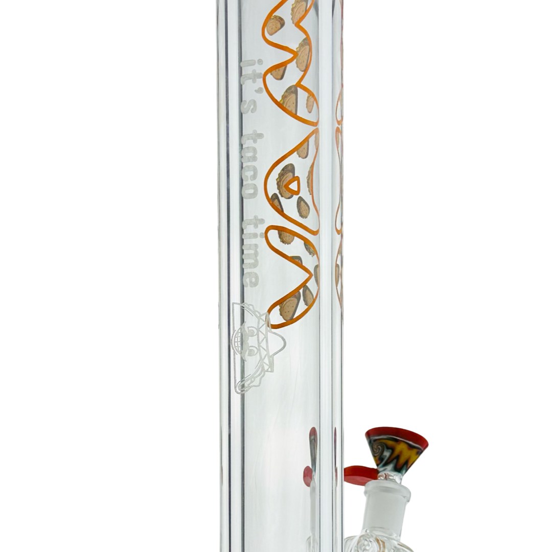 18" x 9mm one of one taco time Slab and laser etch straight Bong + Ash Catcher Combo - view 2