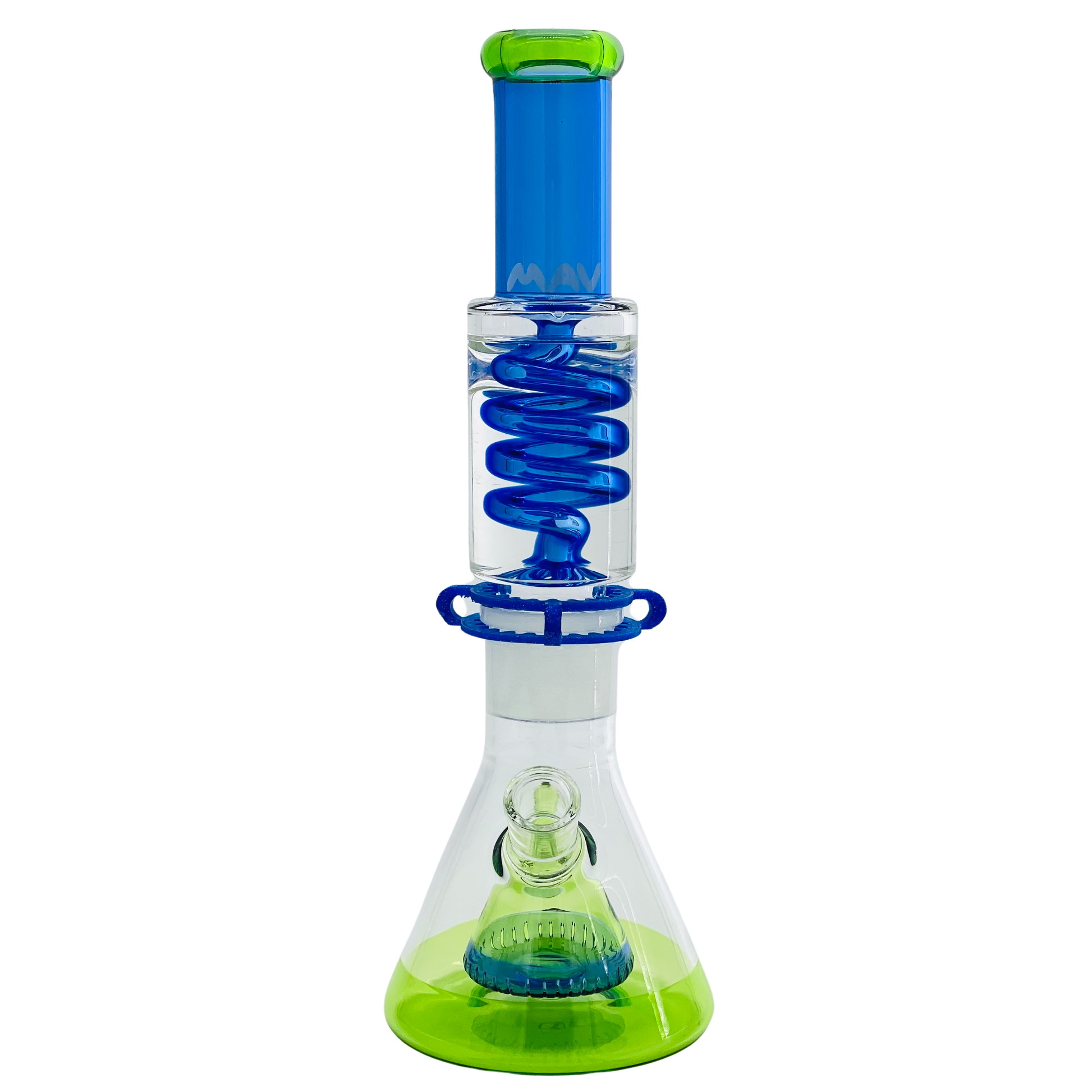 Transparent Blue and Ooze Slitted Pyramid Beaker Freezable Coil System - East Loud