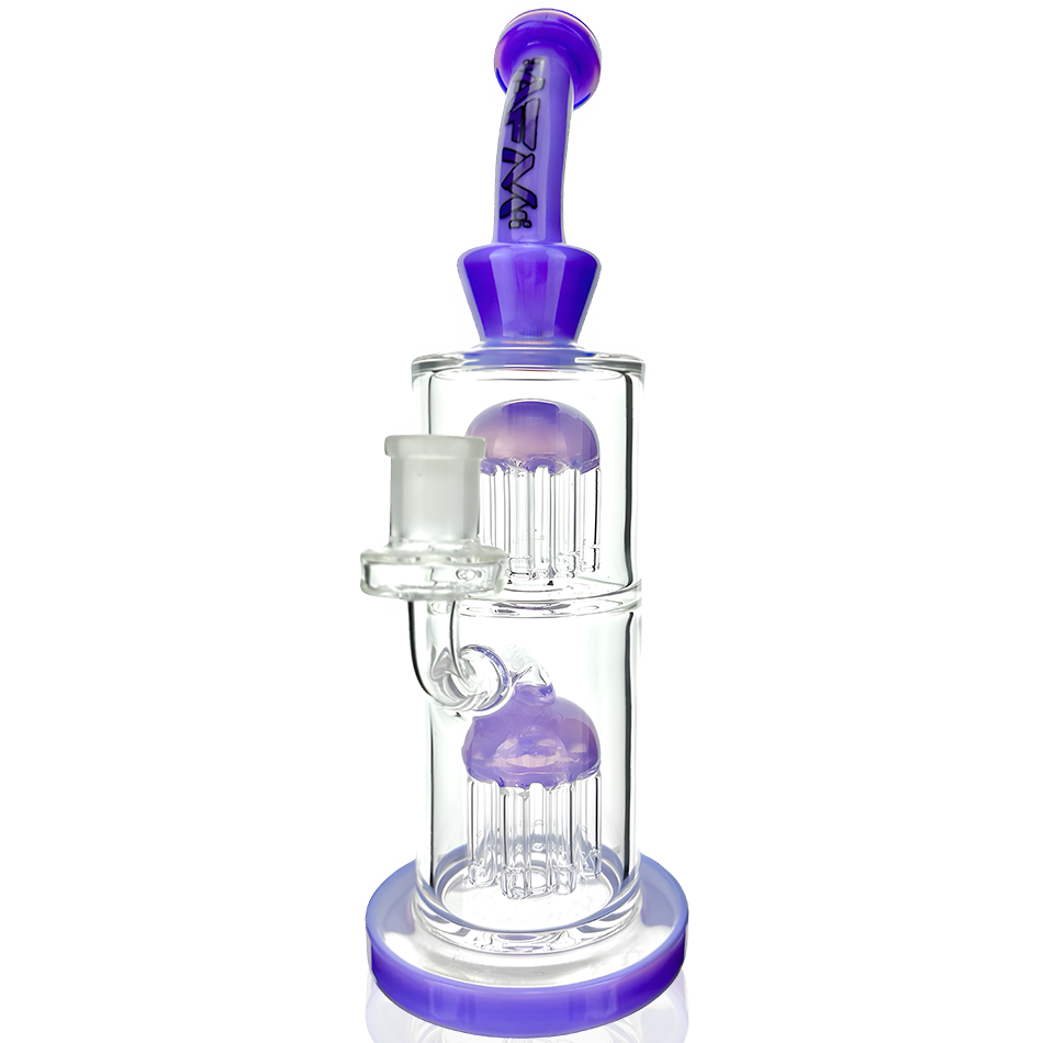 11" Double Tower Tree Colored Glass Dab Rig