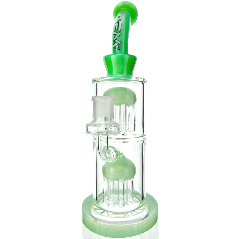 11" Double Tower Tree Colored Glass Dab Rig
