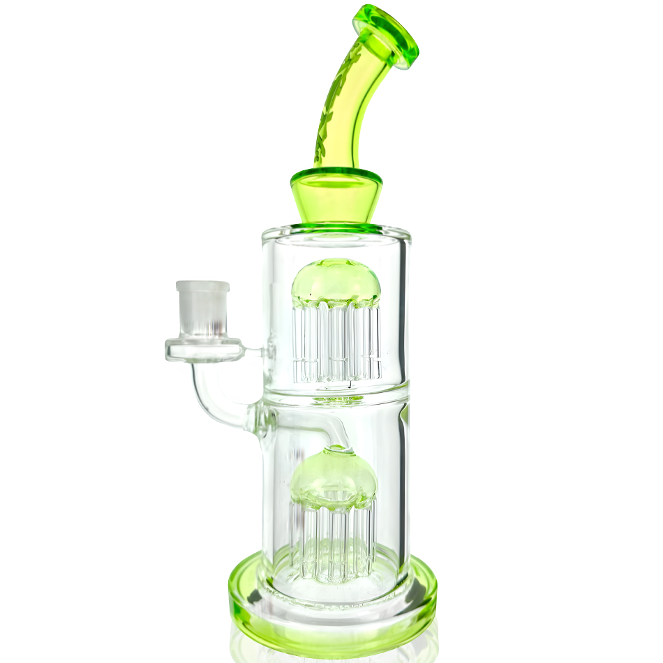 11" Double Tower Tree Colored Glass Dab Rig