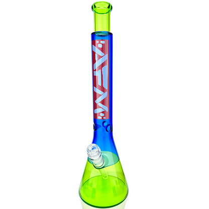 18" Red Label Quasar Glass Beaker Bong - Ink Blue/ Lime - East Loud