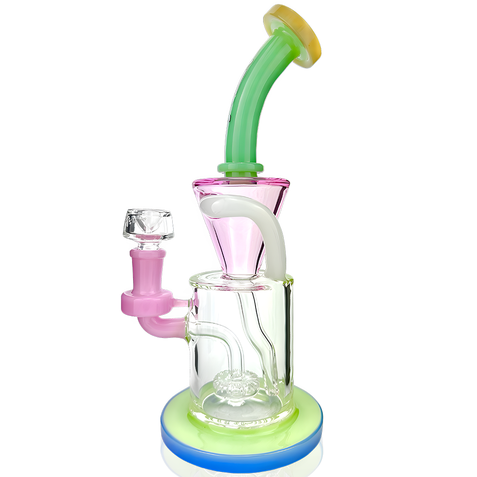 10" Drain Incycler Rainbow Color Glass Dab Rig