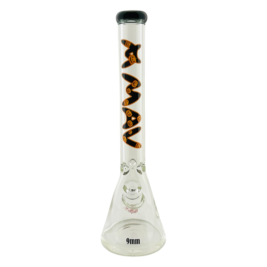 18" x 9mm Halloween Special Drop 18" 9mm Beaker Bong Black Top Pumpkin - East Loud